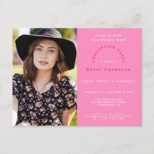 Your Photo/Pink/Typography/Graduation Party Invitation Postcard