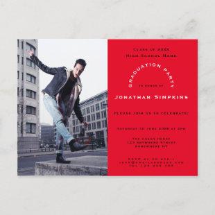 Your Photo/Red/Typography/Graduation Party Invitation Postcard