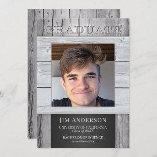 Your Photo Silver Rustic Wood Graduation  Announcement