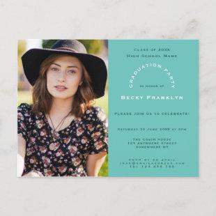 Your Photo/Teal/Typography/Graduation Party Invitation Postcard