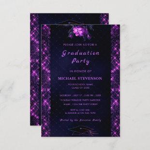 Your QR Code Purple Black Graduation Invitation