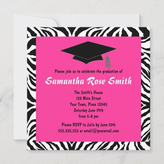 Zebra Animal Print Hot Pink Graduation - Custom Invitation