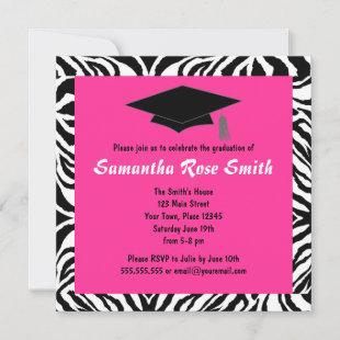 Zebra Animal Print Hot Pink Graduation Party Invitation