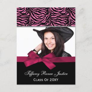zebra stripes pink Graduation photo card