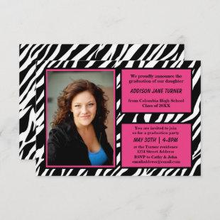 Zebra w/Pink Trim with Photo-3x5 Grad Announcement