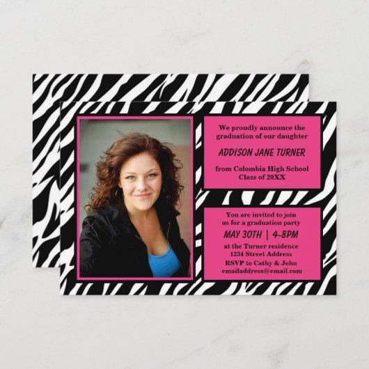 Zebra w/Pink Trim with Photo-3x5 Grad Announcement